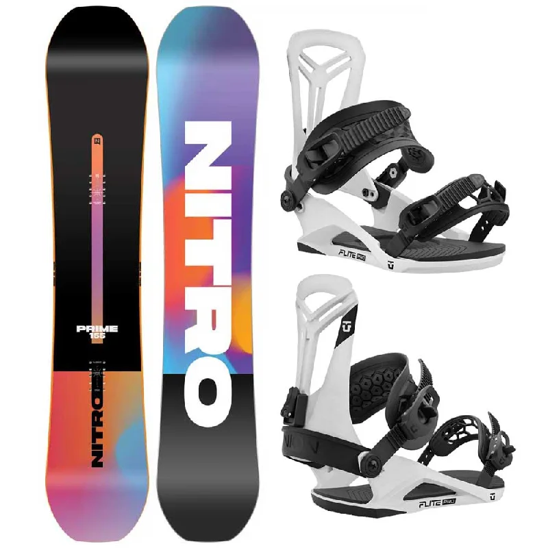 Nitro Men's Prime Chroma Cam-Out Snowboard + Union Flite Pro Bindings Package 2025