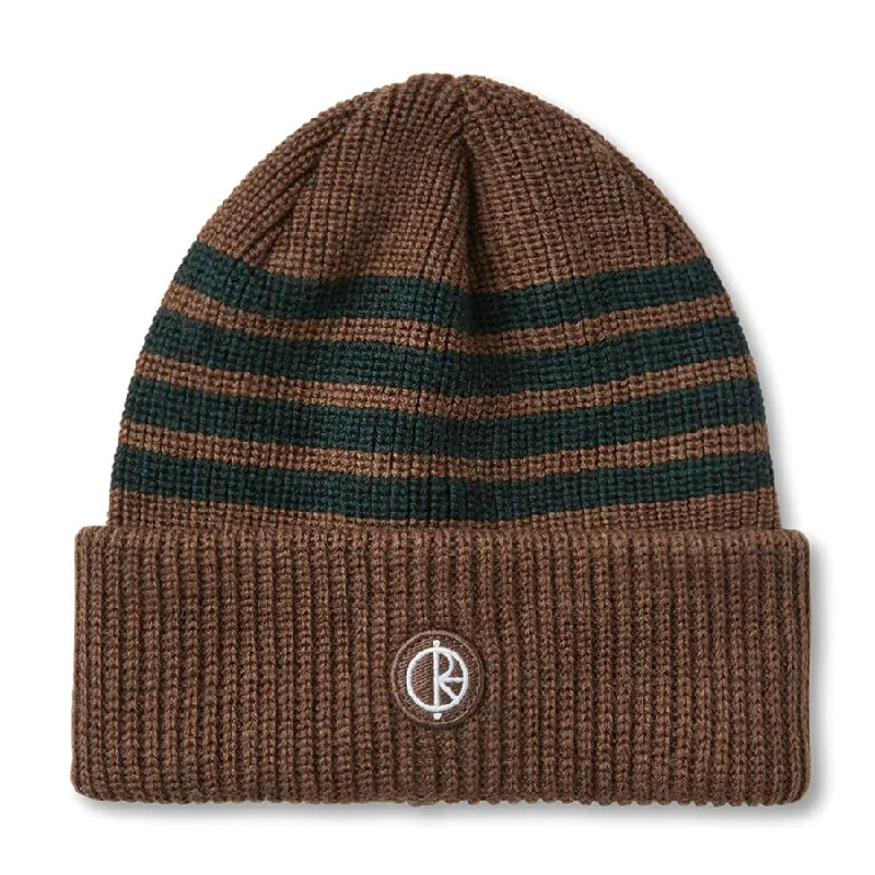 Polar Stripe Merino Wool Beanie Brass/Dark Green