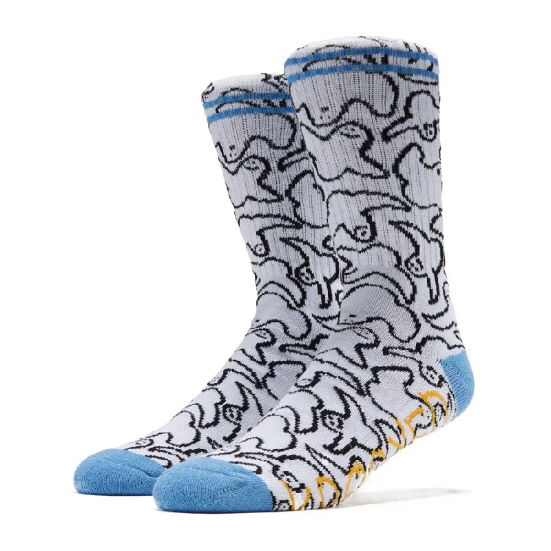 Krooked Multi Birds Sock - White/Black/Blue